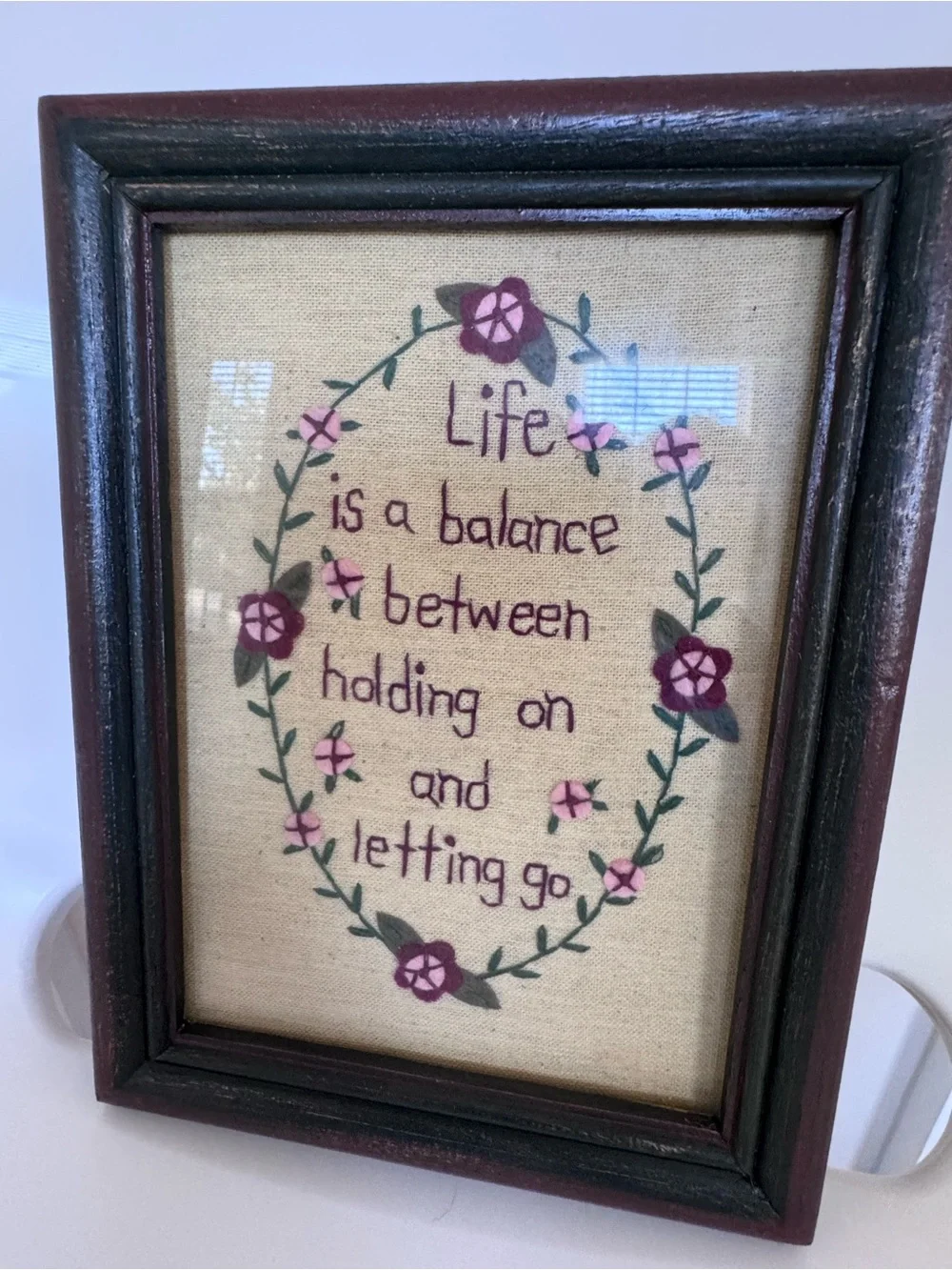 Life Quote Primitive Framed Stitchery Farmhouse Cottagecore Folk Art Wall Decor